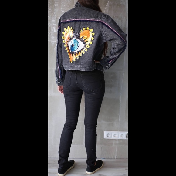 Boho Evil Eye Tribal Denim Handmade Jacket - Picture 3 of 8